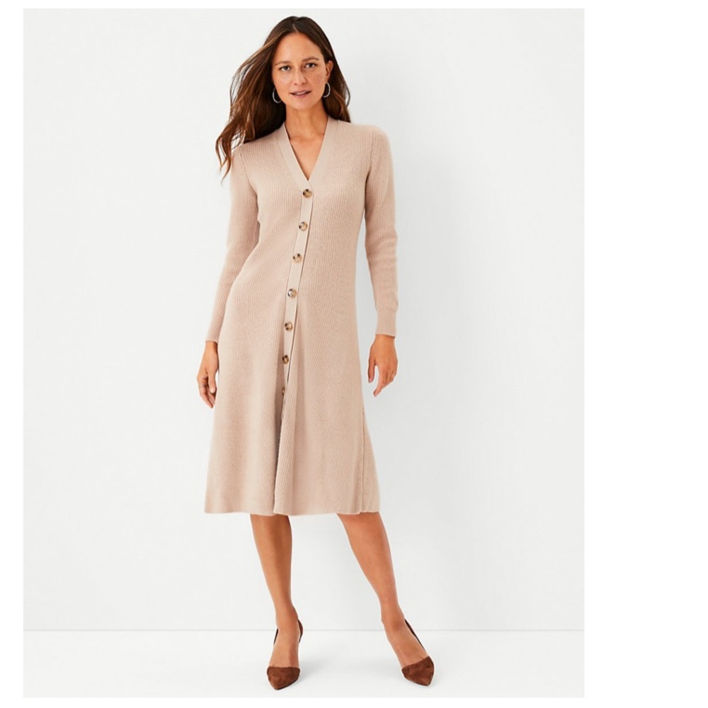Ribbed button trim sweater dress